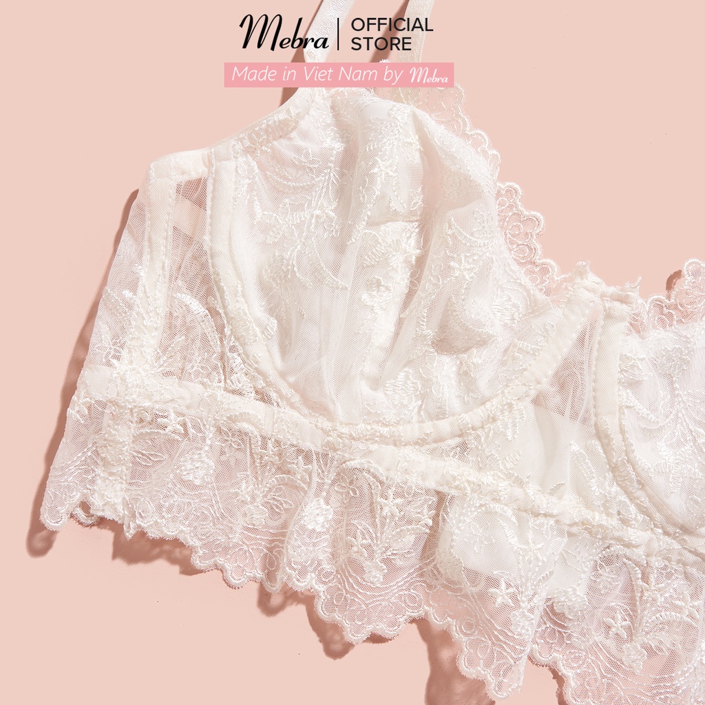 Áo lót ngực corset nữ ren thêu có gọng không mút chân ren gợi cảm sang chảnh cao cấp Mebra A006