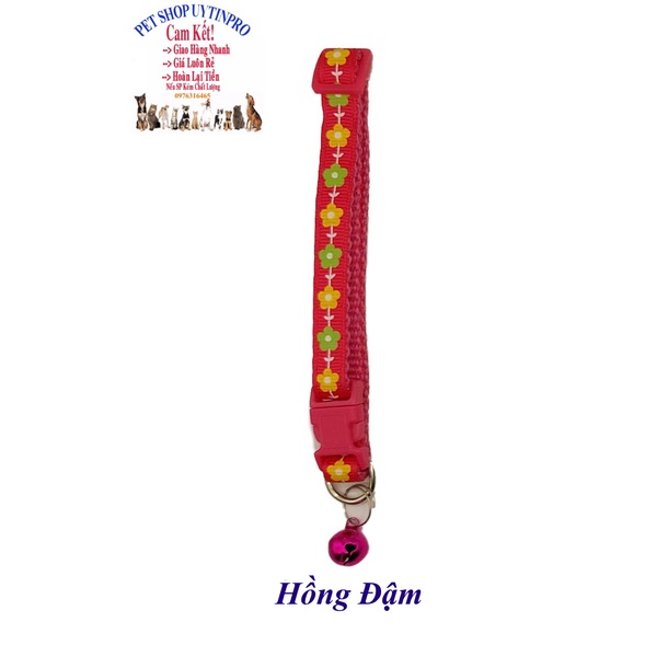 Vòng cổ kèm chuông cho Chó Mèo dưới 5kg In cành hoa hướng dương Bản rộng 1cm Chất liệu dù bền chắc, Có thể điều chỉnh