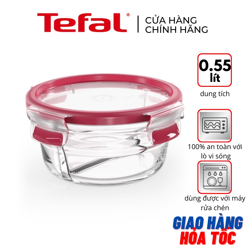 Hộp thủy tinh tròn 2 ngăn Tefal Masterseal Glass N1040212 - 550ml - đỏ