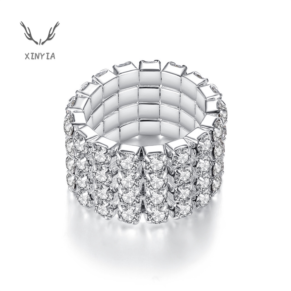 Nhẫn mạ bạc có co giãn đính đá zircon phong cách Hàn Quốc thời trang dành cho nữ một lớp/ nhiều lớp tùy chọn