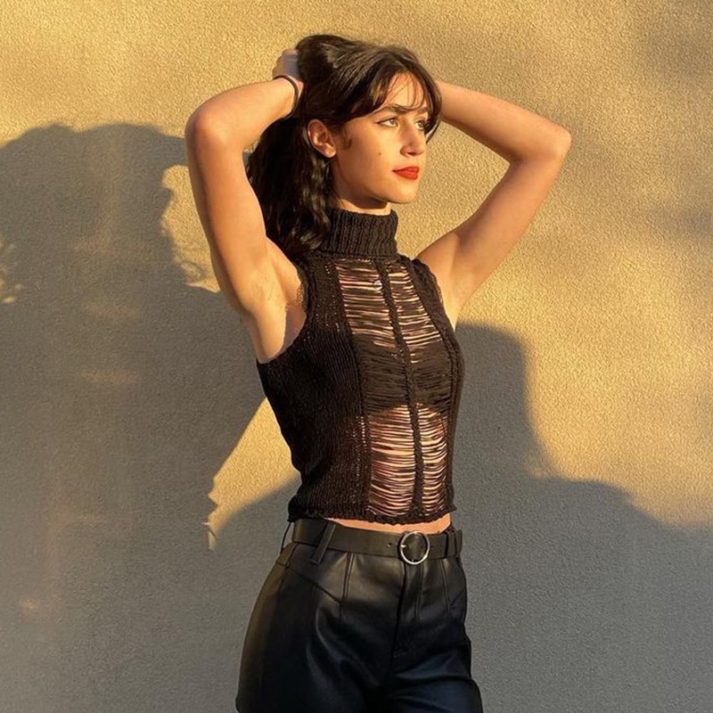 Áo Tank Top Sát Nách Lưng Cao Phối Lưới Thời Trang Đường Phố Cá Tính Cho Nữ