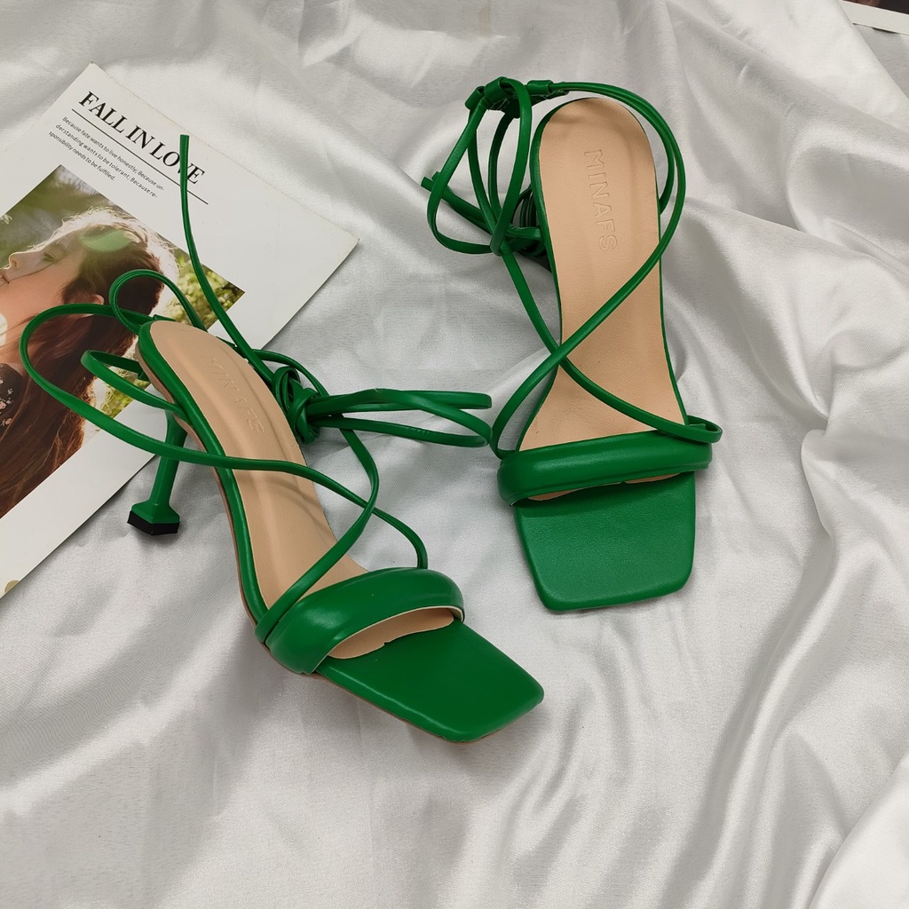 Sandal Chiến Binh Nữ Guốc Dây Cao Gót Cột Dây Quấn Quanh Cổ Chân Xinh Xắn Đi Biển Tiệc Gót Nhọn cao 8p- SDDC8p1