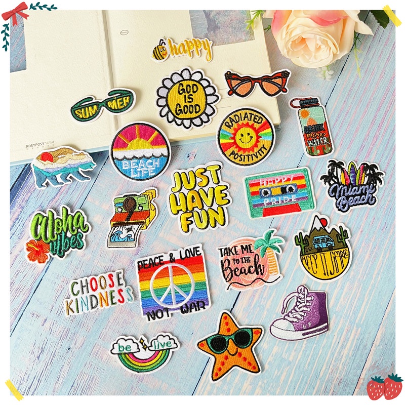 ☸ Miếng Vá Ủi Quần Áo Phong Cách Hawaii ☸ 1 Miếng Dán Ủi Thêu Chữ Just Have Fun DIY