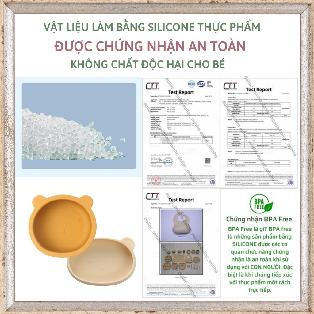 Bát ăn dặm bằng silicon hình gấu có đế hít chống đổ cho bé