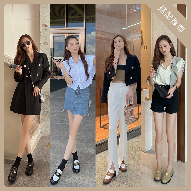 Giày Da Mềm Đế Dày Phối Khóa Vàng Phong Cách Anh Quốc Cho Nữ