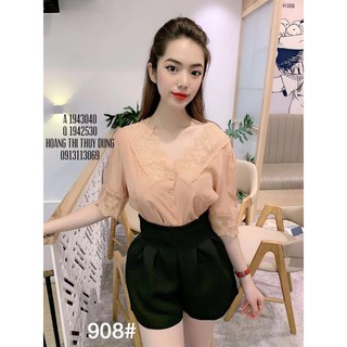 G23. 908. áo cổ ren pha tay ren