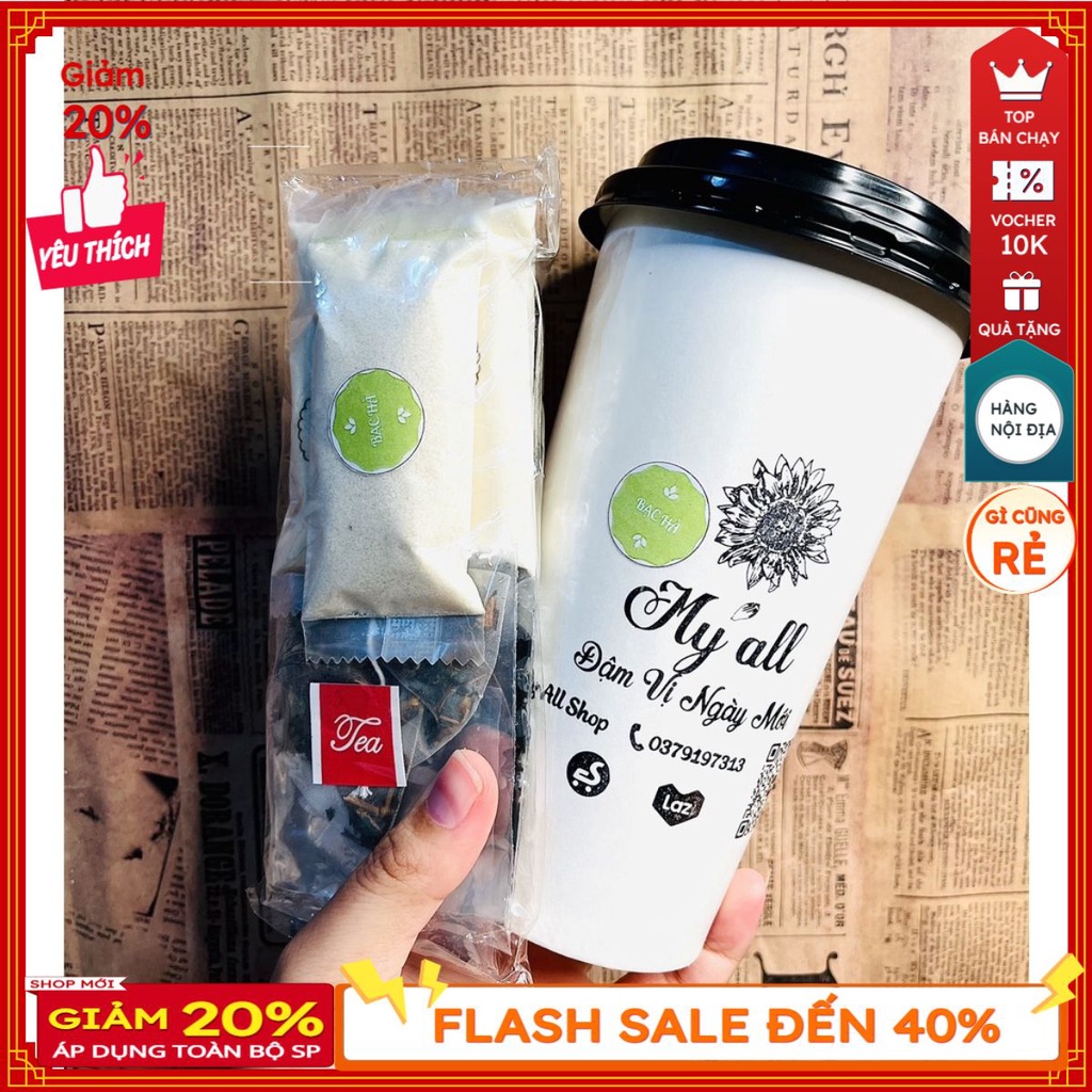 set trà sữa khô vị BẠC HÀ trân châu ly pha tiện lợi , set ly pha văn phòng