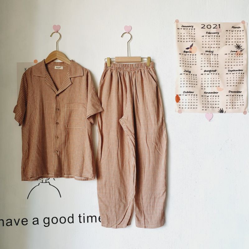 Pyjama mặc nhà dài xô cotton caro mềm mịn