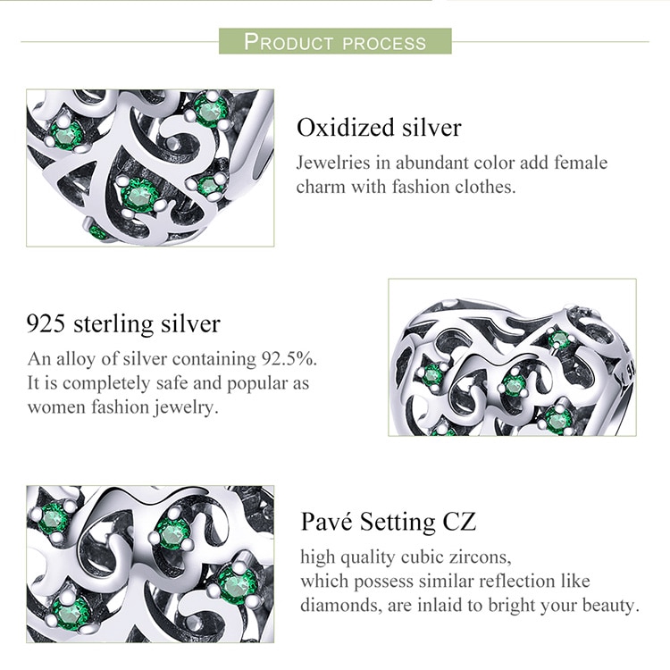 Hạt Phụ Kiện Bamoer SCC720 Bằng Bạc 925 Hình Cây Sự Sống Trái Tim Đính Đá Dùng Làm Vòng Đeo Tay Và Dây Chuyền Thủ Công