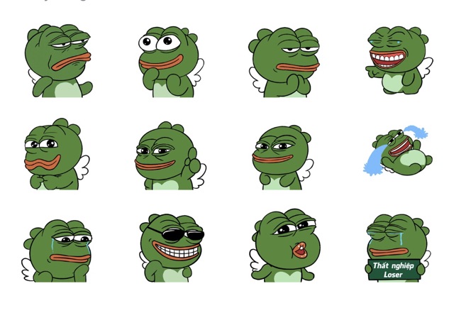 Sticker ếch xanh 30 cái ép lụa , anhr sticker dán ếch xanh pepe khách nhau
