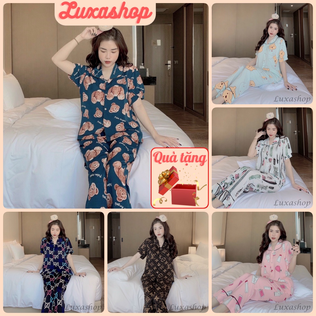 Đồ Ngủ Nữ, Set Đồ Bộ Pijama Tay Ngắn Cực Xinh Lụa Mango Mềm Mại Thoải Mái Freesize 40<60kg TN02 - Lu