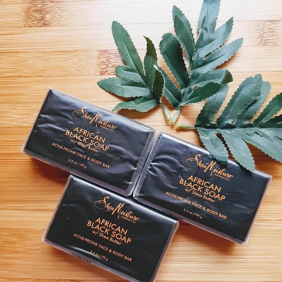 Xà bông đen African black soap shea butter làm giảm mụn, sáng da