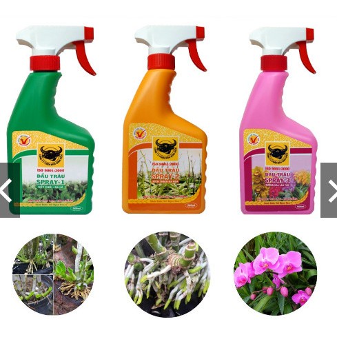 Bộ Ba Phân Bón Lá Cao Cấp Đầu Trâu Spray 1,2 &amp; 3 500ml/Chai- Chuyên Hoa, Cây Kiểng, Dưỡng Hoa Lâu Tàn, Dạng Xịt