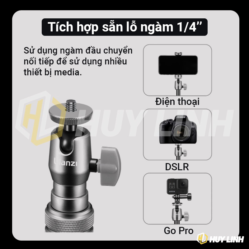 Chân máy ảnh kiêm gây chụp hình Selfie Stick Ulanzi SK-04 full kim loại tải trọng 2Kg