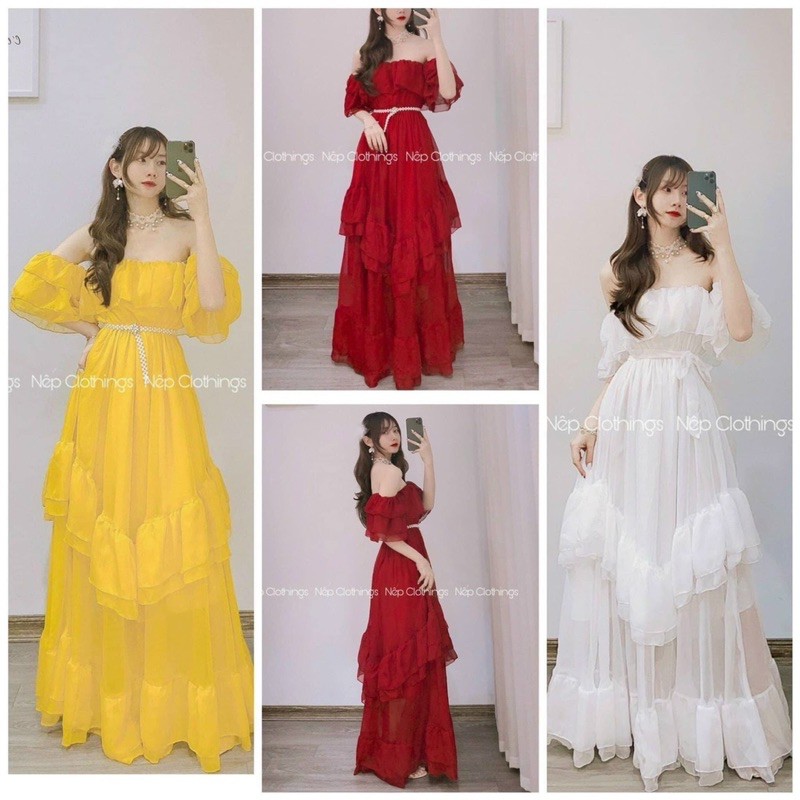 Đầm maxi bẹt vai sexy quyến rũ kèm ảnh thật