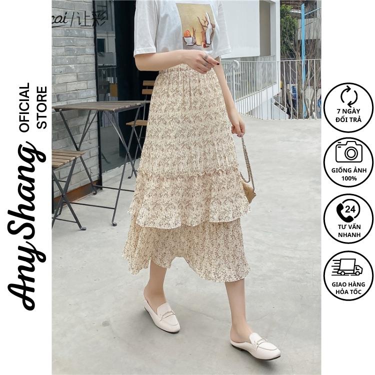 Chân váy hoa nhí Vintage dài lưng cao ulzzang AnyShang, Chân váy midi xòe chữ A chất liệu voan 2 lớp xịn sò ANST105
