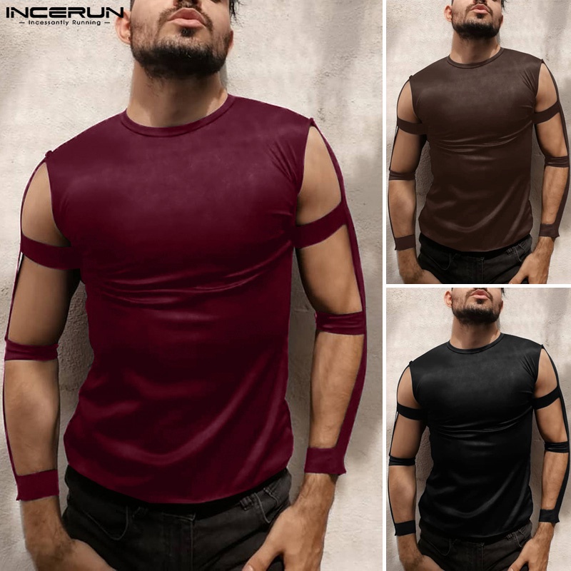 Áo nam INCERUN tay ngắn màu trơn thời trang