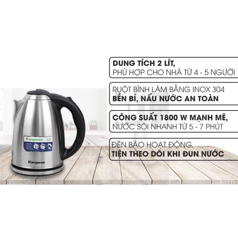 Ấm siêu tốc kangaroo KG20SK3- 2lit