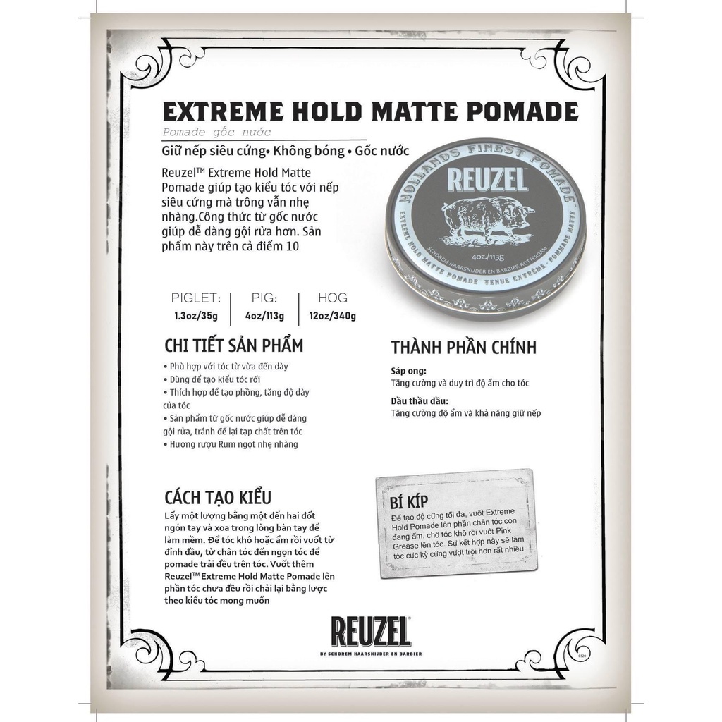 Sáp vuốt tóc Reuzel Extreme Hold Pomade