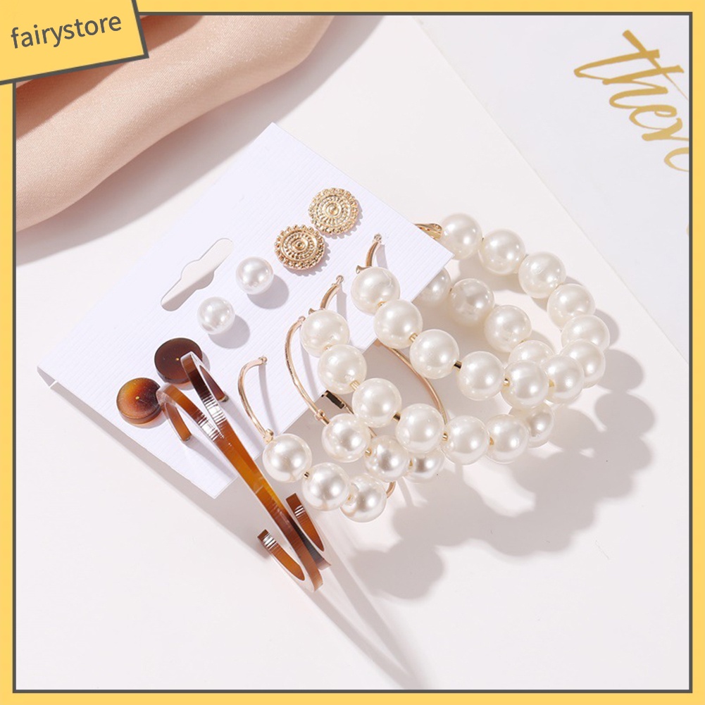 Bộ 6 Đôi Hoa Tai Đính Ngọc Trai Nhân Tạo Thời Trang Cho Nữ