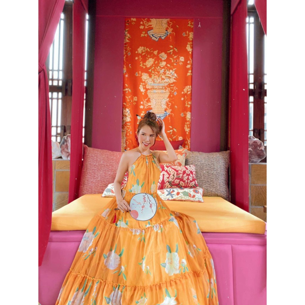 [FREESHIP] Đầm maxi hoa màu cổ yếm đi biển | BigBuy360 - bigbuy360.vn