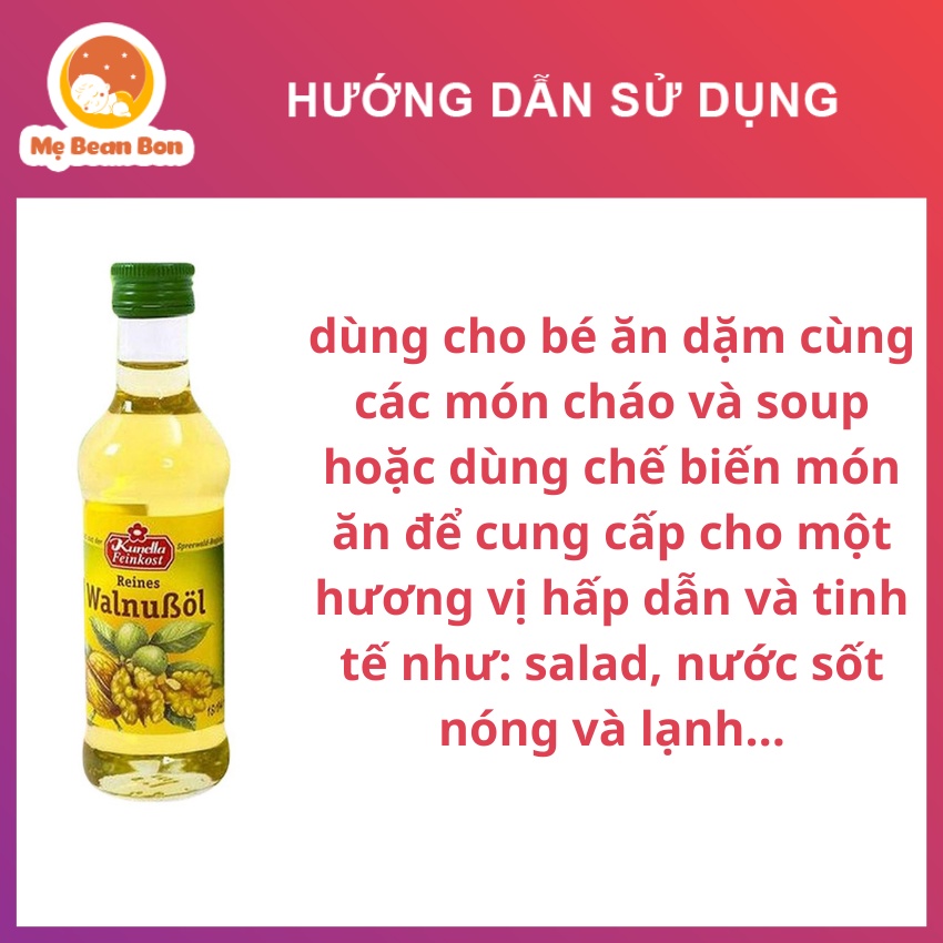 Dầu Ăn Dặm cho bé từ 6 tháng Óc Chó Đức Walnubol 100ml với chiết xuất 100% từ quả óc chó tự nhiên giúp bổ sung omega-3