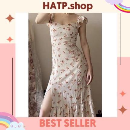 (HATP.shop) váy hai dây dáng dài/ váy hoa nhí tay cánh tiên Xẻ tà sexy dành cho bạn gái hàng quảng châu