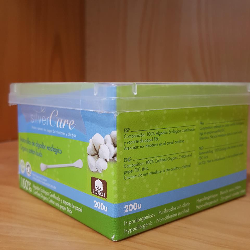 Bông tăm hữu cơ Silvercare hộp 200 cái