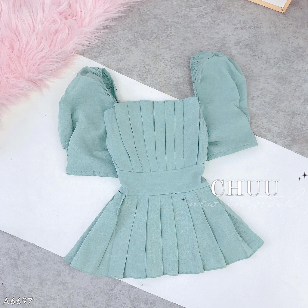 Áo peplum cổ vuông sơ mi tay phồng kiểu che bụng nữ đẹp CHUU A6697