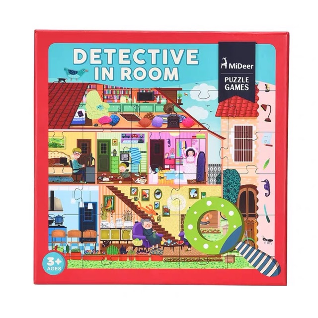 Bộ đồ chơi  xếp hình 42 miếng Tập làm thám tử Mideer Detective in room - Detective in Space - tặng kèm kính lúp