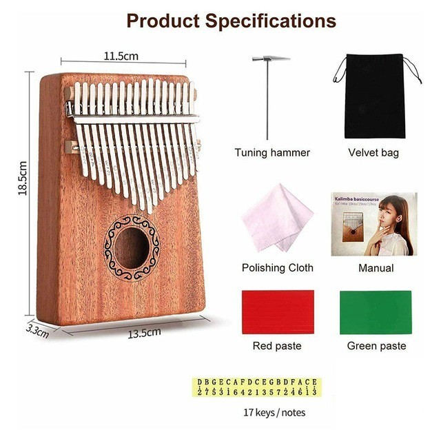 [Mẫu mới có khắc phím] Đàn kalimba 17 phím chất liệu gỗ Mahogany Âm vang ấm Đủ phụ kiện