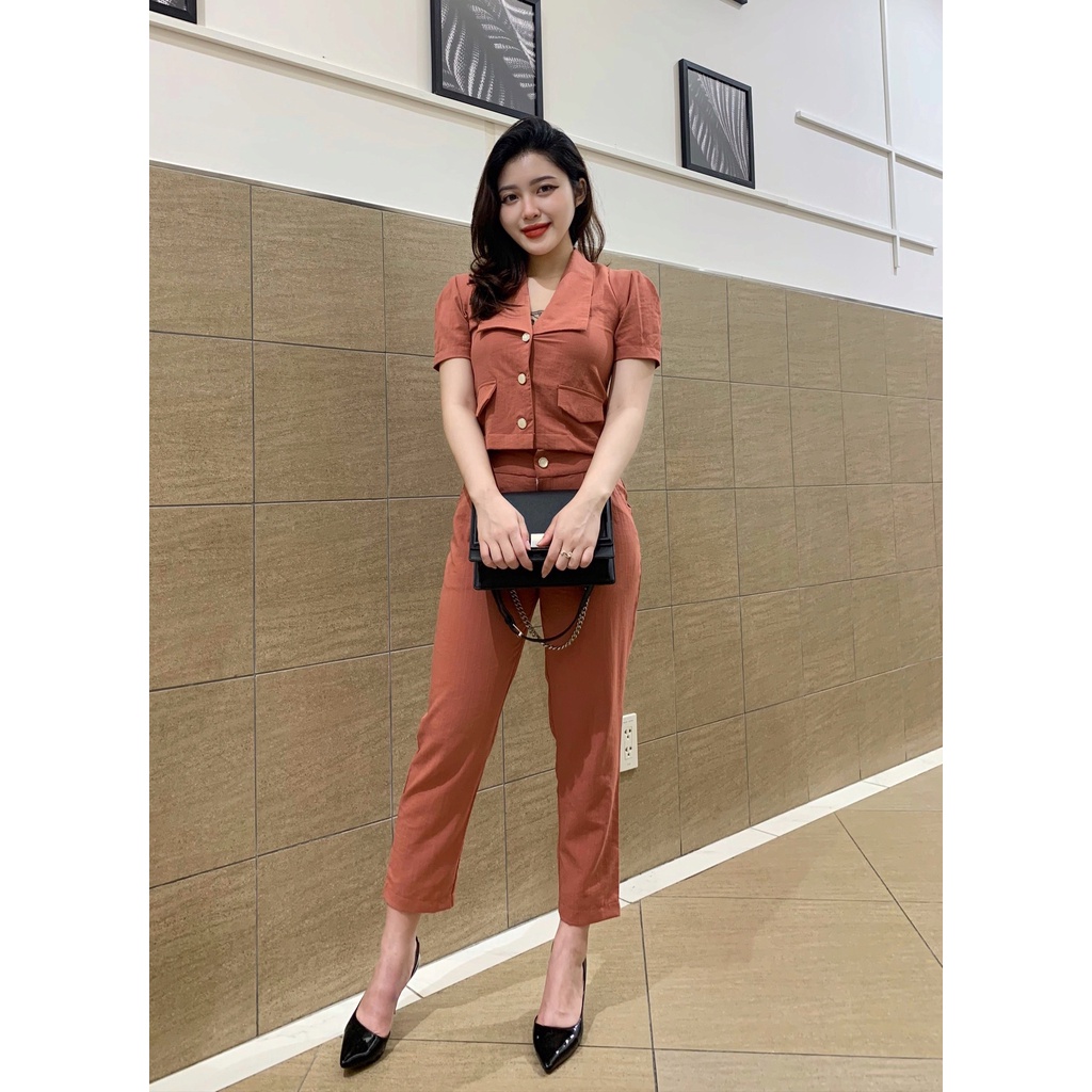 [Mã BMLTA35 giảm đến 35K đơn 99K] Sét vest nữ SEFA áo cộc tay bồng kết hợp quần xếp ly SFS2204