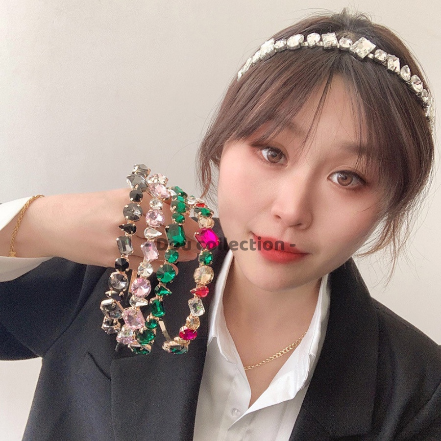 Cài tóc băng đô nữ đẹp, bờm tóc đính đá Retro sang trọng phong cách hàn quốc màu xanh, trắng - Handmade - Mã CT019
