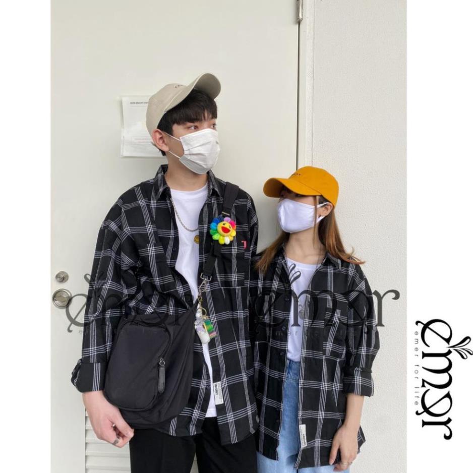 Áo Sơ Mi Nam Nữ Dài Tay Form Rộng Kẻ Sọc Caro Cổ Bẻ Unisex Oversize E'mer Phong Cách Hàn Quốc -K(&1 !