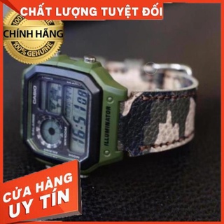 Dây casio ae1200 da bò thật rằn ri quân đội - ram leather +