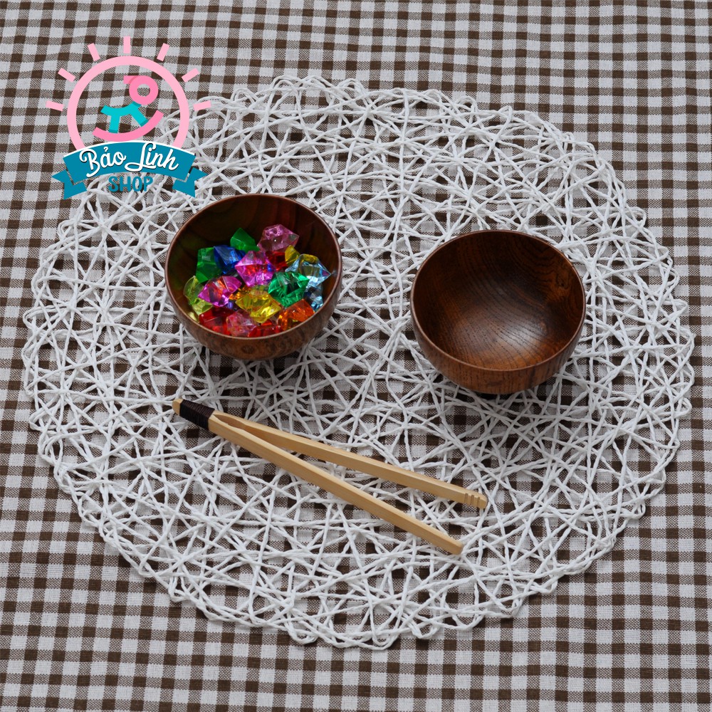 COMBO khay gỗ montessori Size nhỏ, kẹp tre, 2 bát gỗ| Giáo cụ thực hành cuộc sống cho bé