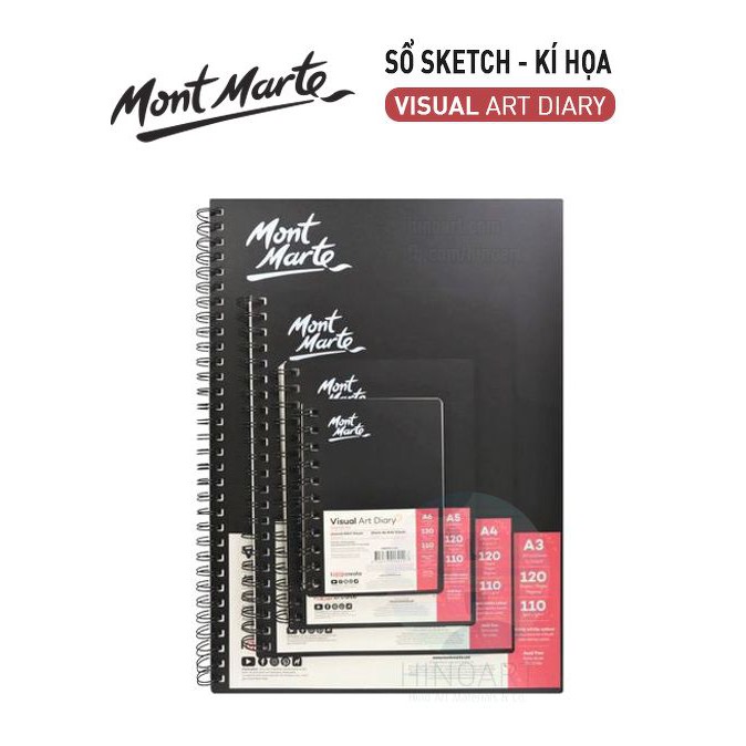 Sổ lò xo bìa nhựa Mont Marte Visual Art Diary - 110gsm - A3/A4/A5/A6 - 120 tờ - Coldpress