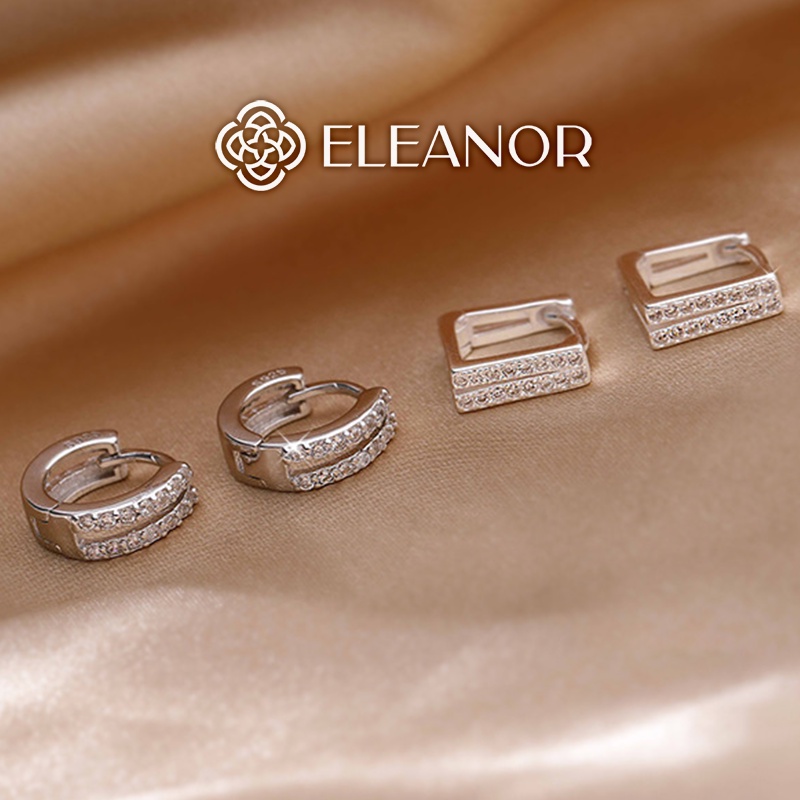 Bông tai nữ chuôi bạc 925 Eleanor Accessories đính đá hình vuông tròn phụ kiện trang sức 4556