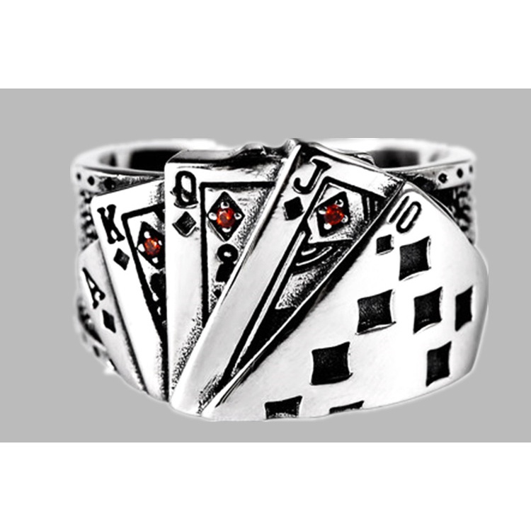 Nhẫn Bạc Thái Hình Lá Bài Poker Cho Nam Và Nữ