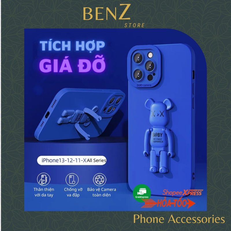 Ốp lưng gấu bearbrick, giá đỡ cho các dòng máy điện thoại 🍏 chất liệu TPU BenZ Store