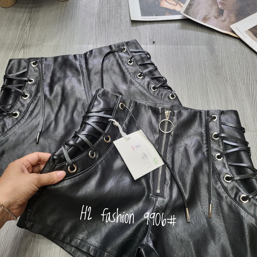 Quần Short Da Cạp Cao Đan Dây