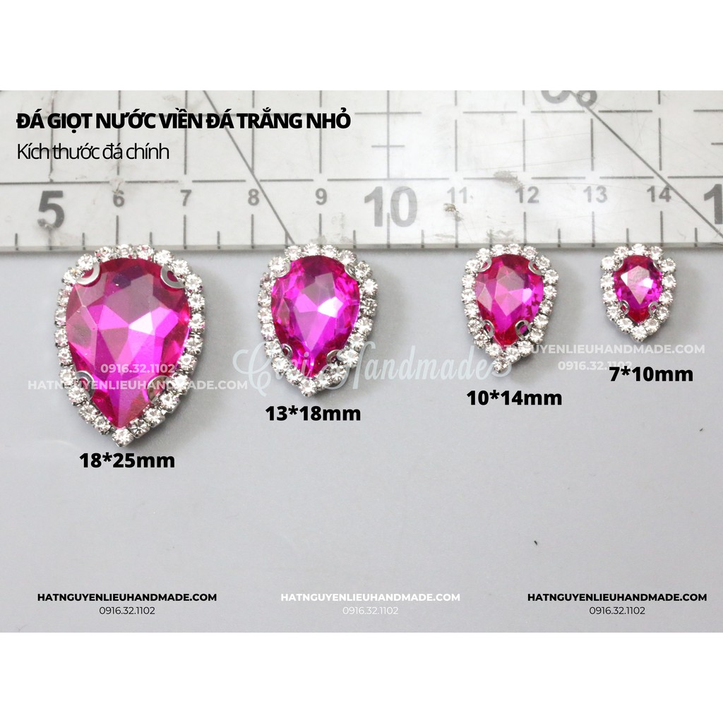 Đá giọt nước viền đá trắng nhỏ size nhỏ đến đại đế trắng có lỗ khâu link 1/2 Cici Handmade nguyên liệu DIY hạt đính kết