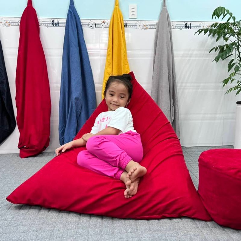 Ghế lười hạt xốp 3ii Home hình kim tự tháp size XL 120x140cm L 100x120cm M 80x100cm vải nhung gân cao cấp mềm mại êm ái