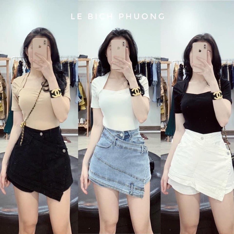 Chân váy bò kiểu❣️Quần giả váy bò co giãn cúc lệch | BigBuy360 - bigbuy360.vn