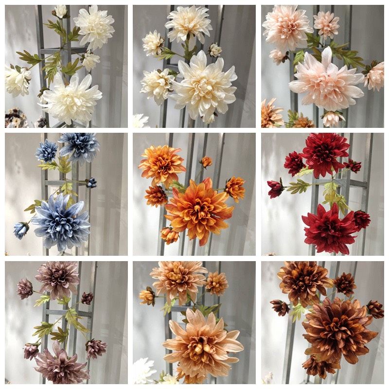 Hoa giả/ Hoa cúc thược lụa nhập khẩu cành 6 bông, 3 bông cáo câp