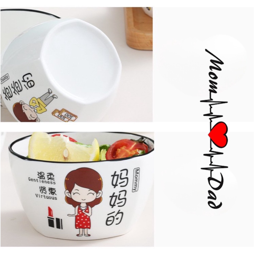 Bát Sứ, Chén sứ hình Gia Đình Ông , Bà, Bố, Mẹ , Con Trai, Con Gái.