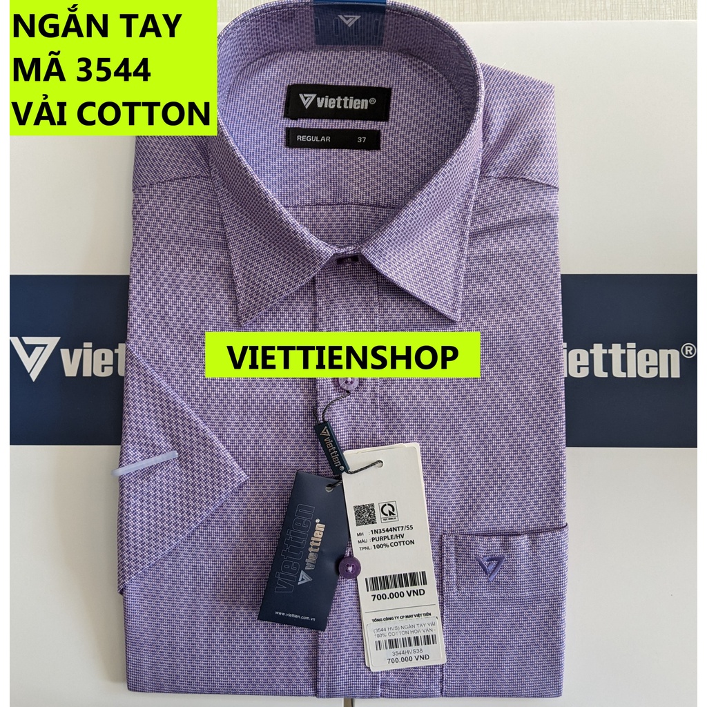 (3544 HVS) ÁO SƠ MI VIỆT TIẾN NGẮN TAY VẢI 100% COTTON HOA VĂN
