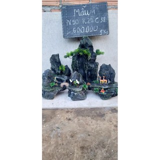 non bộ núi đá bể cá cảnh có thác nước