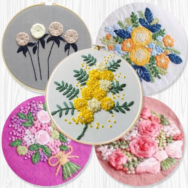 Set kit thêu chủ đề hoa tròn