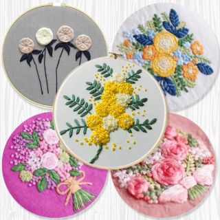 Set kit thêu chủ đề hoa tròn